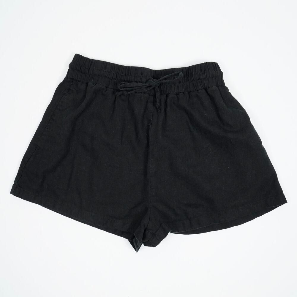 Zara Women's Black Linen Blend Shorts Size S Elastic Waist 55% Linen